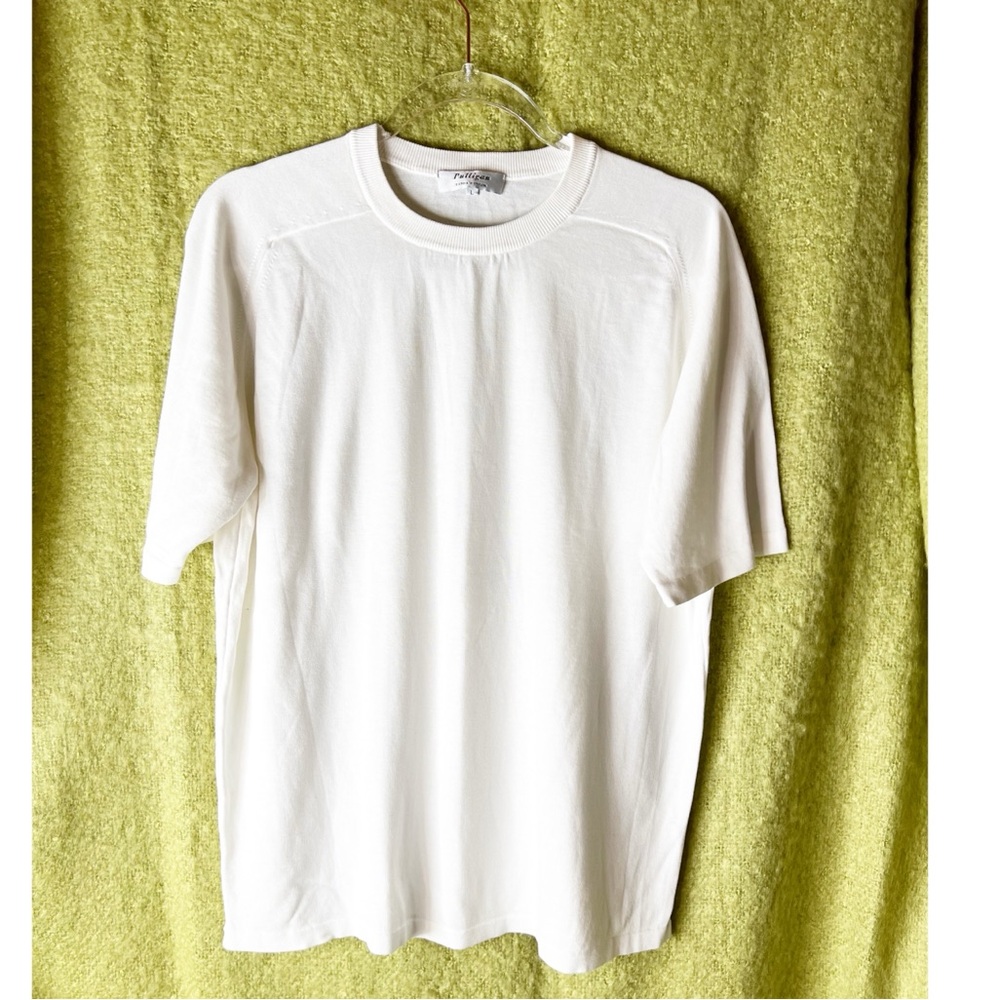 Pulligan Mens Sweater Large White Short Sleeve V Neck Solid Cotton Pullover